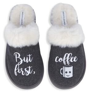 Saks Fifth  Avenue Coffee First Faux Fur Slippers